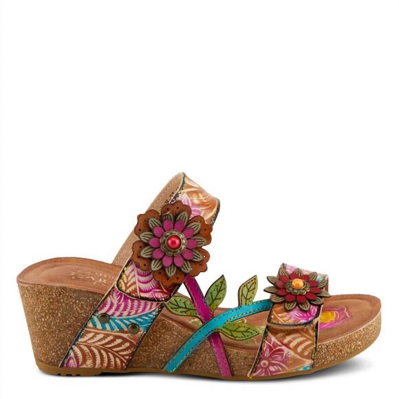NEW L'ARTISTE women's moai adjustable straps wedge sandals in tan multi - Picture 2 of 7